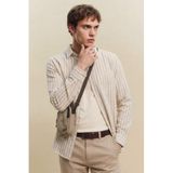 DeFacto Keten Karışımlı Regular Fit Polo Yaka Uzun Kollu Gömlek, 2XL, F9322AX26SP, Ekru-ER137, Erkek