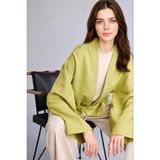 DeFacto Keten Karışımlı Relax Fit V YakaUzun Kollu Yeşil Kimono F6151AX26SM - Yeşil-GN699 - XL