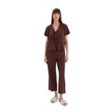 DeFacto Keten Kısa Kollu Pijama Takımı, XL, TYCE8093722804B500, Kahve-BN166, kadın