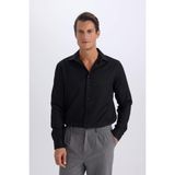 DeFacto Kırışmaz Slim Fit Dar Kesim Polo Yaka Kolay Ütülenen Oxford Basic Düz Uzun Kollu Gömlek R4340AZ25SP - Siyah-BK27