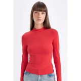 Defacto Kırmızı Slim Fit Dar Kesim Yarım Balıkçı Yaka Casual Basic Düz Uzun Kollu Tişört D3575AX24AURD227 Kırmızı
