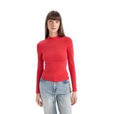 DeFacto Kırmızı Slim Fit Dar Kesim Yarım Balıkçı Yaka Casual Basic Düz Uzun Kollu Tişört
