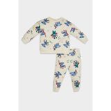 Defacto Kız Bebek 2'li Takım Disney Lilo & Stitch Sweatshirt Beli Lastikli Eşofman Altı, 24-36 Ay (98 Cm), Bej