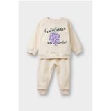 Defacto Kız Bebek 2li Takım İçi Yumuşak Tüylü Baskılı Sweatshirt Eşofman Altı F0559a525wner42 Ekru