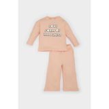 DeFacto Kız Bebek 2'li Takım Waffle Baskılı Sweatshirt Beli Lastikli Eşofman Altı E0202A525SP