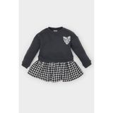 DeFacto Kız Bebek Bisiklet Yaka Baskılı Uzun Kollu Eteği Kareli Sweat Elbise D5630A524WN