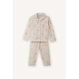 DeFacto Kız Bebek Desenli 2'li Pijama Takımı, 3-4 Yaş, G8652A526SP, Ekru-ER134, Bebek-Kızlar