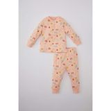 DeFacto Kız Bebek Desenli Uzun Kollu Pijama Takımı B7748A524SP - 1,5 - 2 Yaş - Pembe