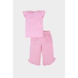 DeFacto Kız Bebek Krinkıl Viskon 2'li Takım Kısa Kollu Tişört Beli Lastikli Çiçekli Pantolon E7798A525SM - Pembe-PN444 - Dropsuz - 12 - 18 Ay