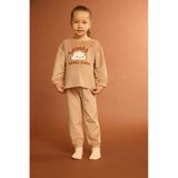 Defacto Kız Bebek Pijama Takımı Bulut Baskılı Uzun Kollu Welsoft Pelüş Üst Uzun Alt G1527a525wnbg400 Bej-bg400