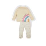 DeFacto Kız Bebek Pijama Takımı Gökkuşağı Baskılı Uzun Kollu Üst Beli Lastikli Alt Sarı 9-12 Ay
