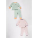 DeFacto Kız Bebek Slogan Baskılı Uzun Kollu Penye 4'lü Pijama Takımı, Pembe, 9-12 Ay