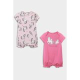 DeFacto Kız Bebek Yenidoğan Unicorn Baskılı Penye 2'li Kısa Kollu Tulum E4025A525HS - Pembe-PN43 - Dropsuz - 6 - 9 Ay