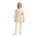 DeFacto Kız Çocuk 2'li Takım Baskılı Sweatshirt Beli Lastikli Eşofman Altı, 5-6 Yaş, D4057A824WN, Ekru-ER42, kız-çocuk