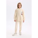 DeFacto Kız Çocuk 2'li Takım Baskılı Sweatshirt Beli Lastikli Eşofman Altı, 7-8 Yaş, D4057A824WN, Ekru-ER42, kız-çocuk
