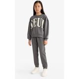 DeFacto Kız Çocuk 2'li Takım Baskılı Sweatshirt Eşofman Altı E6416A825AU - -- - 5 - 6 Yaş - Antrasit-AR82