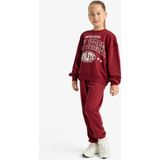 DeFacto Kız Çocuk 2'li Takım Baskılı Sweatshirt Eşofman Altı E6416A825AU - Bordo - Dropsuz - 5 - 6 Yaş