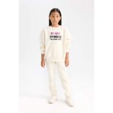 DeFacto Kız Çocuk 2'li Takım Baskılı Sweatshirt Üst Beli Lastikli Jogger Eşofman Altı, 5-6 Yaş, D4869A824WN, Ekru-ER99, Kız Çocuklar