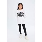 DeFacto Kız Çocuk 2'li Takım Baskılı Sweatshirt Uzun Tayt D6453A8NS - 7 - 8 Yaş - Beyaz-WT34