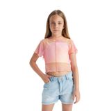 DeFacto Kız Çocuk 2'li Takım Crop Bisiklet Yaka Degrade Baskılı Tül Kısa Kollu Tişört Atlet C8717A824SM - 13 - 14 Yaş - Pembe-PN179