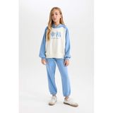 DeFacto Kız Çocuk 2'li Takım Kapüşonlu Baskılı Sweatshirt Beli Lastikli Eşofman Altı, 5-6 Yaş, D4065A824WN, Mavi-BE756, kız-çocuk