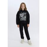 Defacto Kız Çocuk 2'li Takım Kapüşonlu Baskılı Sweatshirt Beli Lastikli Jogger Alt, 8-9 Yaş, D2219A824WN, Siyah-BK81, kız-çocuk, 8/9 Yaş (134cm)