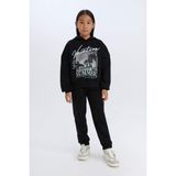 DeFacto Kız Çocuk 2'li Takım Kapüşonlu Baskılı Sweatshirt Beli Lastikli Jogger Alt D2219A824WN