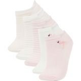 DeFacto Kız Çocuk 5'li Pamuklu Cizgili Ve Flamingo Baskılı Patik Çorap W9532A6NS - Pembe-PN2 - 30 - 34
