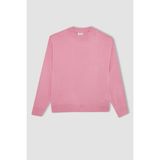 DeFacto Kız Çocuk Açık Pembe Standart Fit Bisiklet Yaka Basic Triko Kazak Şık ve Rahat - Pembe-PN666 - 7 - 8 Yaş