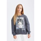 DeFacto Kız Çocuk Antrasit Oversize Geniş Kalıp Bisiklet Yaka Baskılı Sweatshirt D0610A824AU