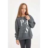 DeFacto Kız Çocuk Antrasit Oversize Geniş Kalıp Bisiklet Yaka Baskılı Sweatshirt D3573A824AU - Antrasit-AR58 - 9 - 10 Yaş