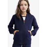 DeFacto Kız Çocuk Basic Düz Kapüşonlu Okul Fermuarlı Sweatshirt C8110A825AU - 8 - 9 Yaş - Lacivert-NV241
