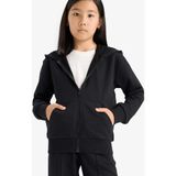 DeFacto Kız Çocuk Basic Düz Kapüşonlu Okul Fermuarlı Sweatshirt C8110A825AU - 8 - 9 Yaş - Siyah-BK81