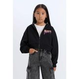 DeFacto Kız Çocuk Baskılı Kapüşonlu İçi Yumuşak Tüylü Fermuarlı Sweatshirt D1569A824WN