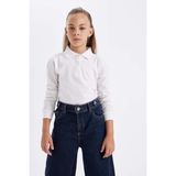 DeFacto Kız Çocuk Beyaz Polo Yaka Düz Basic Düz Pike Uzun Kollu Okul Tişörtü J0010A624AU - Beyaz-WT34 - 7 - 8 Yaş