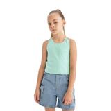 DeFacto Kız Çocuk Bisiklet Yaka Basic Düz Atlet D0877A824HS - Yeşil-GN1229 - 9 - 10 Yaş