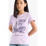 DeFacto Kız Çocuk Bisiklet Yaka Baskılı Kısa Kollu Tişört E0349A825SM - Mor-PR143 - Dropsuz - 9 - 10 Yaş