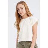 DeFacto Kız Çocuk Boxy Fit Bisiklet Yaka Basic Düz Kısa Kollu Tişört C4511A825SM - Ekru-ER99 - 11 - 12 Yaş