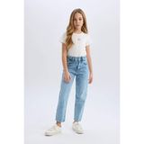 DEFACTO Kız Çocuk Boyfriend Jean Pantolon, Mid Blue, 8-9 Yaş