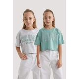 DeFacto Kız Çocuk Crop Bisiklet Yaka 2'li Kısa Kollu Tişört, 9-10 Yaş, B7795A8NS, Green, Kız çocuk