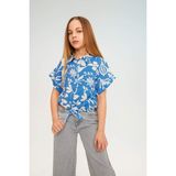 DeFacto Kız Çocuk Crop Kısa Kollu Desenli Gömlek B5064A824SM - 7 - 8 Yaş - 43B-Mavi