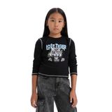 DeFacto Kız Çocuk Cropped Fit Bisiklet Yaka Baskılı Fitilli Kaşkorse Uzun Kollu Tişört, 13-14 Yaş, D3430A824WN, Siyah-BK81, Kız Çocuklar