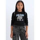 DeFacto Kız Çocuk Cropped Fit Bisiklet Yaka Baskılı Fitilli Kaşkorse Uzun Kollu Tişört D3430A824WN - 7 - 8 Yaş - Siyah-BK81