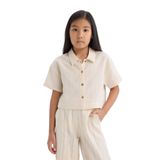 DeFacto Kız Çocuk Cropped Fit Keten Kısa Kollu Gömlek Bej, 7-8 Yaş, D9142A825SM, Bej-BG734, Kız çocuk
