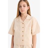 DeFacto Kız Çocuk Cropped Fit Keten Kısa Kollu Gömlek D7638A825SMER42