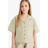 DeFacto Kız Çocuk Cropped Fit Keten Kısa Kollu Gömlek D7638A825SMGN1156