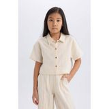 DeFacto Kız Çocuk Cropped Fit Keten Kısa Kollu Gömlek D9142A825SMBG734