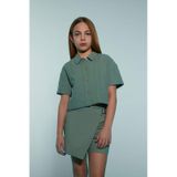 DeFacto Kız Çocuk Cropped Fit Keten Kısa Kollu Gömlek D9143A825SMGN1107