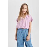 DeFacto Kız Çocuk Cropped Fit Kısa Kollu Gömlek B5063A824SM - 5 - 6 Yaş - Pembe-PN444