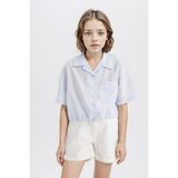 DeFacto Kız Çocuk Cropped Fit Kısa Kollu Gömlek D7641A825SM - 7 - 8 Yaş - Mavi-BE745